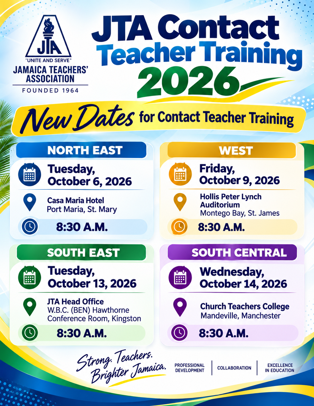 JTA Contact Teacher Training 2026 regional schedule